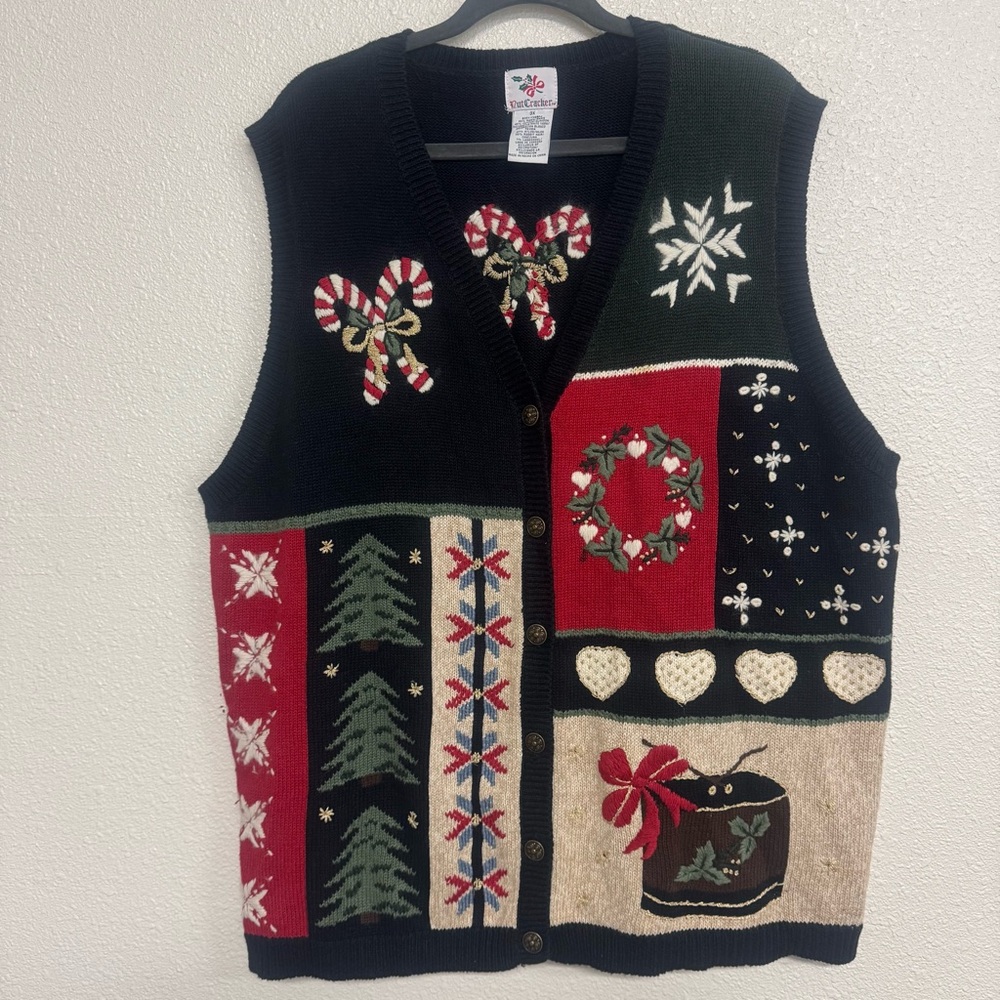 Nutcracker Vintage Size 3X Patchwork Christmas Sweater Vest Ramie Cotton
